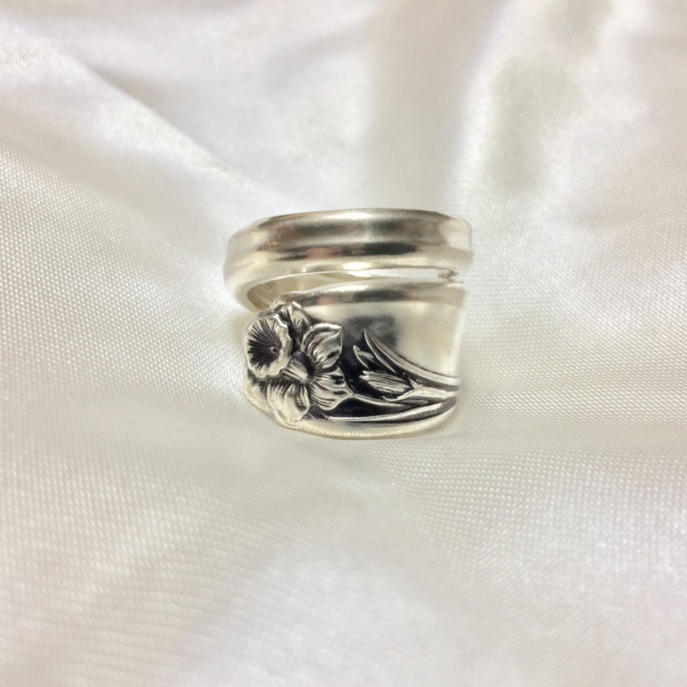 Sterling Silver Plate Spoon Ring Daffodil Floral